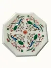 12" Marble corner side Table top handicraft inlay semi precious stones work