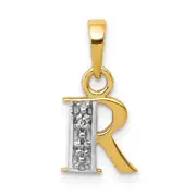 14k and Rhodium Polished .01ct Diamond Initial R Charm
