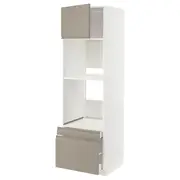 METOD / MAXIMERA hi cab f ov/combi ov w dr/2 drwrs, white/Upplöv matt dark beige, 60x60x200 cm