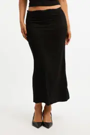 Black Maxi Skirt Elasticated Lace Trim Jersey Lined - Size 6XXS, Women's Midi Skirt