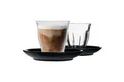Duralex 12 Piece Picardie Glass Coffee Cup and Ceramic Saucer Set - Modern Style Tumbler Mug for Latte Cappuccino - Black - 200ml