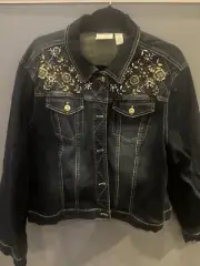 Chico's Ladies Denim Rhinestones Pattern Jacket Size 4 (2xl) NWT (18)