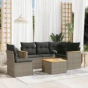 Patio Furniture Sets 6 Piece Garden Sofa Set with Cushions Grey Poly Rattan