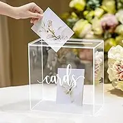 DAWNTREES Clear Wedding Card Box 24x24x13cm Acrylic Card Box Clear White Print for Reception Decoration Fundraising Piggy Bank Election Ballot Graduation Souvenir Party Gift (Large Clear)