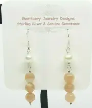 Sterling Silver Natural SUNSTONE Gemstone Dangle Earrings #1217...Handmade USA