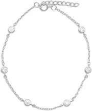 [JewelryWeb] 18 Centimeters + 3 Centimeters Extention Rhodium Plated 6 Bezel Set CZ Bracelet 4mm Czs and a Spring-Ring Clasp Link-Bracelet for Women