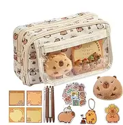 Capybara Pencil Case Capybara Stationery Set - Large Capacity Capybara Pencil Pouch with Pens Stickers Pendant Pins Plush and Memo Pad, Aesthetic Capybara Stationery Bag, Student Stationery Supplies