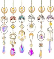 Vbvbip 6 Pcs Suncatchers for Garden & Windows Hanging - Rainbow Prism Sun Catchers with Amethyst, Citrine, Carnelian, Green Aventurine, Turquoise, Healing Crystals Home Decor