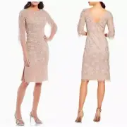 Aidan Mattox Beaded Blush Formal Dress 3/4 Sleeves SZ 8 NWT