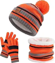 [BESSTEVEN] Kids Winter Hat Gloves Scarf Set: Girls Boys Beanie Hats Gloves Knit Set with Thick Warm Fleece Lined For Ages 6-10 Children