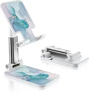 Green Marble Foldable Cell Phone Stand - Adjustable Angle Desk Accessory for iPhone, Samsung, Other Smart Phones