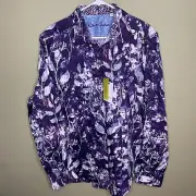 New Men's Robert Graham Sorrell Purple Floral Size XL Classic Fit Button Shirt