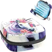Period Bag,Sanitary Napkin Storage Bag,Flowers Watercolor Unicorn,Tampon Bag for Purse