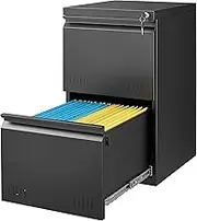 Guizeeopo 2 Drawer File Cabinet with Lock, Vertical File Cabinets for Home Office, Printer Stand, Heavy Duty Steel Office Storage Cabinet for Letter/Legal/A4, Assembly Required(Black)