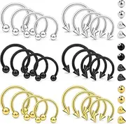 [Ftovosyo] Septum Rings Surgical Steel Septum Jewelry 16G Different Sizes Horseshoe Barbell Lip Rings Hoops Smiley Piercing Jewelry 6-12mm Snake Bite Jewelry for Women Men