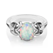 1.00Ct Oval Shape 100% Natural Australian Opal Women's Ring In 14KT White Gold