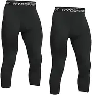 HYCOPROT Mens 3/4 Compression Leggings Athletic Tight Sprots Compression Pants Cool Dry Base Layer Trousers for Running Workout Sports Yoga Basketball