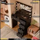 Dressing Table with 5 Sliding Drawers 11 Dimmer LED Blubs For Bedroom Black AU