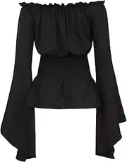 Womens Elegant Long Sleeve Off The Shoulder Tops Ruffle Pirate Shirt Cosplay Costumes Shirt Gothic Peasant Boho Blouse