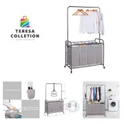181L Laundry Sorter with Hanging Bar, Portable, Removable Laundry Hamper Cart...