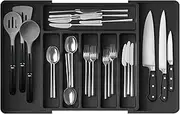 Home Master Expandable Cutlery Tray Organiser - Adjustable Kitchen Drawer Divider, Non-Slip & Clean, Utensil Organiser for Spoons, Forks, Knives, Silverware - Large, Black, Cutlery Holder for Kitchen