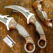 IMPACT CUTLERY RARE CUSTOM FULL TANG ART KARAMBIT KNIFE ENGRAVED COPPER BOLSTERS