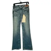 NWT Vintage MISS ME Dark Wash Denim Jeans Cow Patch Studded Jeans Size 26