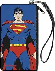 [Buckle-Down] Superman Wallet, Zip Clutch, Superman Standing Pose Blue, Canvas, Blue, SMALL, Casual