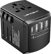 LENCENT Universal Travel Adapter, International Charger with 3 USB Ports and Type-C PD Fast Charging Adaptor for iPhone, Tablet, Gopro. for Over 200 Countries Type A/C/G/I (USA, Japan, UK, EU, AUS)