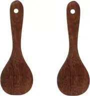 2PCS Wooden Rice Spoons Rice Paddles Rice Cooking Spatula Kitchen Cooking Spoons