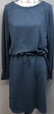 prAna Sunrise Dress Womens Medium Dark Teal Casual Long Sleeve Drawstring Waist