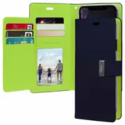 Goospery Apple iPhone XR Rich Diary Wallet Flip Case Leather Card Slots Magnetic Cover (Navy Blue)