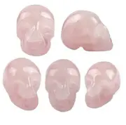 Rose Quartz Carving Skull Stone Pocket Statue Figurine Decor 1" Pack of 5