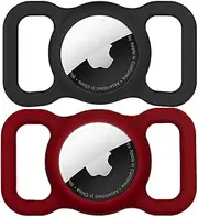 for AirTag Dog Collar Holder [2 Pack] Durable Air Tag Holder with Secure Lock for GPS Tracking, Anti-Slip Waterproof Pet Collar Accessories (Black&Wine Red)