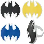 DecoPac Batman Dark Knight Rings, Glow In The Dark Batman Cupcake Decorations, Bat Signal Cake Toppers in Black, Yellow, Blue - 24 Pack