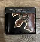 NEW Vegan Leather Men’s Wallet With Silver Longhorn Pendant, Bifold