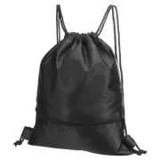Drawstring Backpack Bag with Shoes Compartment Wet proof Pocket Black