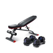 Powertrain 48KG Adjustable Dumbbell Set (Blue) with FID Weight Bench