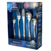 Gibson Home Bishop Hill 20 Piece Stainless Steel Floral Flatware Set in Matte Si