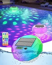 Solar Pool Thermometer Floating Easy Read with Remote Control – Floating Pool Lights RGB Color Changing, Timing Auto On Off IP68 Waterproof Digital Temperature Gauge for Ponds, Hot Tubs Garden Decor