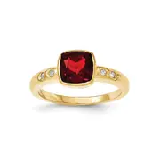 14K Yellow Gold Garnet/Diamond Bezel-set Ring