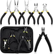 Tanstic 7Pcs Jewelry Pliers Set Includes Round Nose Pliers, Bent Nose Pliers, Crimping Pliers, Wire Cutters, End Cutting Pliers, Chain Nose Pliers with Storage Pouch for Beading, Wire Wrapping