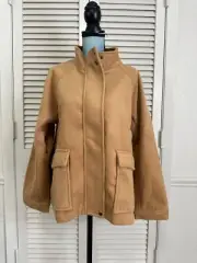 NWT BANANA REPUBLIC Brushed Heavy Knit Short Jacket Coat Zip Up Tan Camel Large