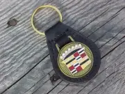1950s Cadillac Crest NOS Leather Key Fob Antique Gold Medallion Unique Quality