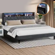 Oikiture Bed Frame King Size With LED Storage Headboard