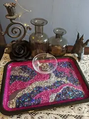 Pink Geode Rolling Tray / Decorative Tray/ OOAK