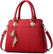 [GUSHU] Tassel Soft Pu Leather Totes Crossbody Handbags For Womens Versatile Embroidery Zipper Top-Handle Shoulder Bag For Women