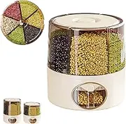 Transparent Rice Container with Drawers,Rotate Bean Dispenser,6 Grids Rice Dispenser Rotating,One Click Output Rice Dispenser,for Storing Legumes and Rice (Transparent,Small)