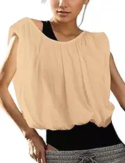 [MISSACTIVER] Women’s Bubble Crop Tank Tops Oversized Sleeveless Workout Cropped Top Backless Crew Neck Tee Shirts Top