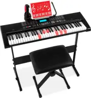 61-Key Beginners Complete Electronic Keyboard Piano Set W/Lighted Keys, LCD Scre